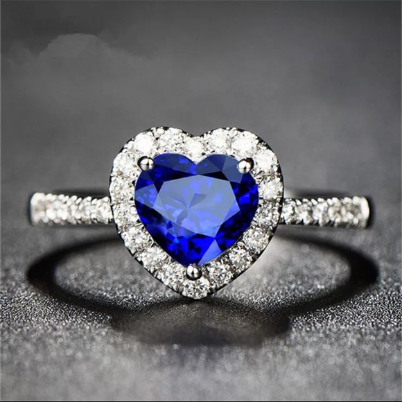 Jewelry - Silver Ring Bridal  Blue Heart Cubic Zirconia Ring